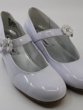 Rachel Girl's Dress Shoes White Patent SZ 4M Hoop & Loop 2" Wedge Heels